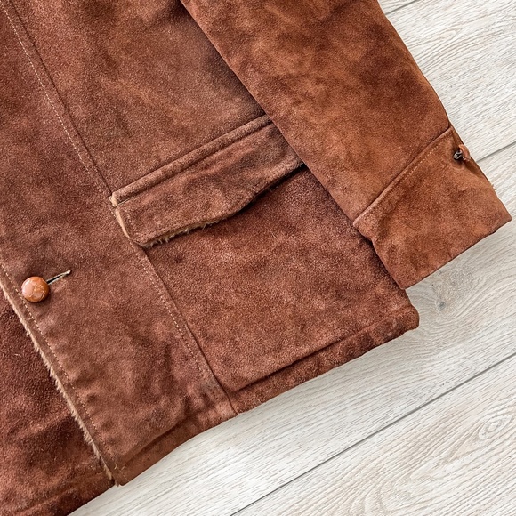 True Vintage 70's Sears Suede Leather Sherpa Western BoHo Jacket Coat - Picture 6 of 10